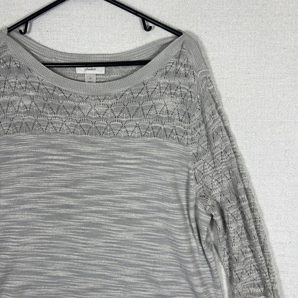 CJ Banks Lightweight Sweater Womens 1X Slub Knit Body Crochet Shoulders Gray - Picture 3 of 11